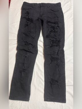 Men's Decibel Skinny Distressed Ripped Black Jeans - Slim Ripped Denim